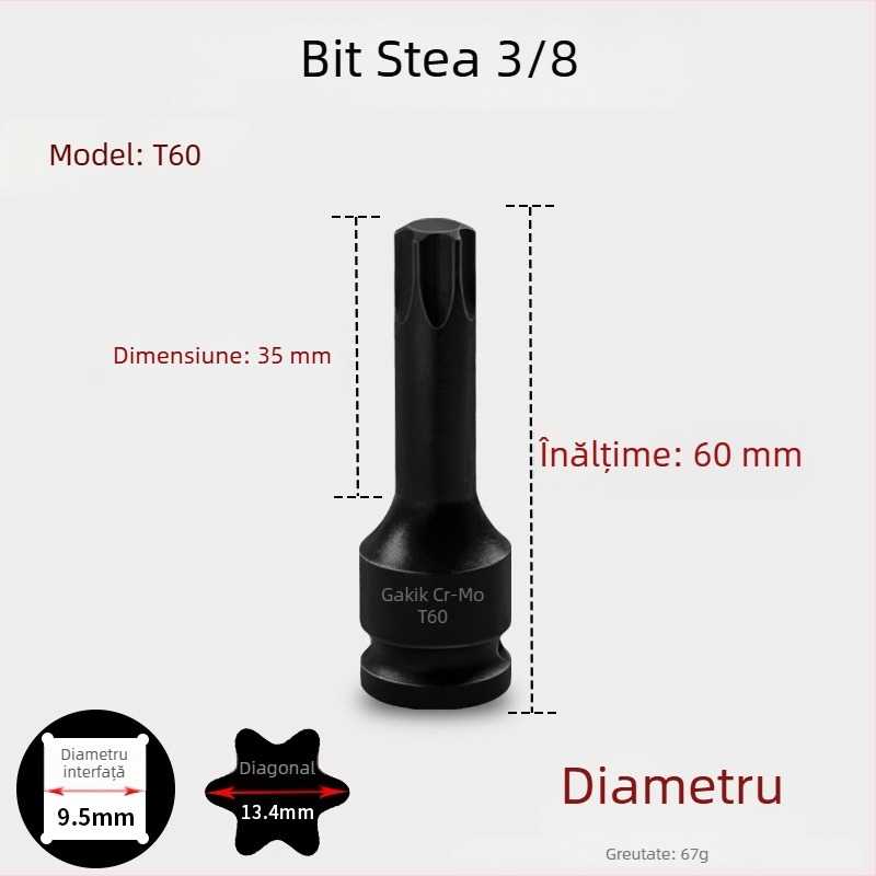 Set de capete hexagonale 3/8 CR-MO pentru cheie pneumatică