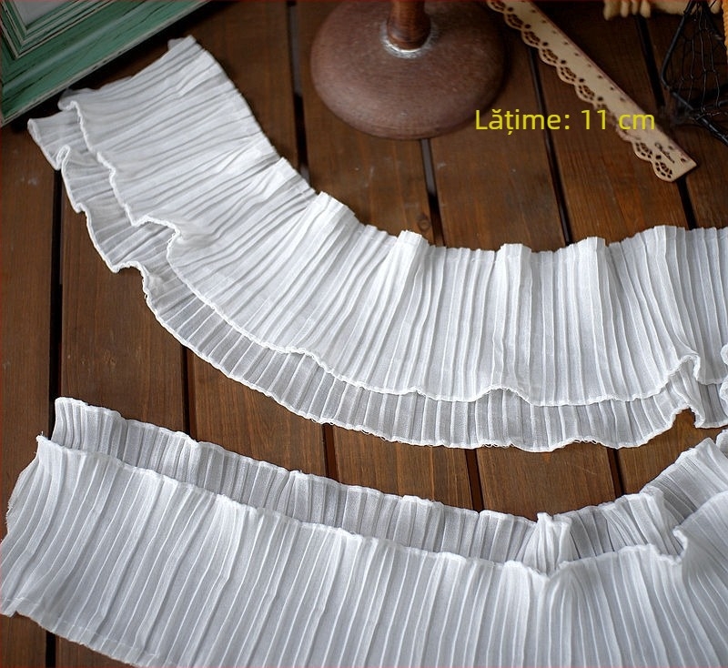 Țesătură chiffon cu dantelă, pliuri acordeon, bordură pentru mâneci și fustă - material decorativ pentru proiecte DIY