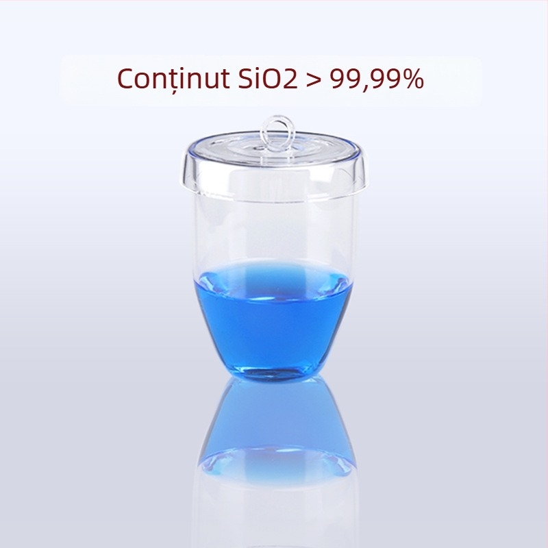 Crucibil de cuarț, puritate înaltă, rezistent la temperaturi înalte, capacități 50/100/200/300 ml, transparent, rezistent la acide și baze până la 1400°C