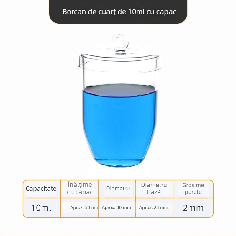 Crucibil de cuarț, puritate înaltă, rezistent la temperaturi înalte, capacități 50/100/200/300 ml, transparent, rezistent la acide și baze până la 1400°C