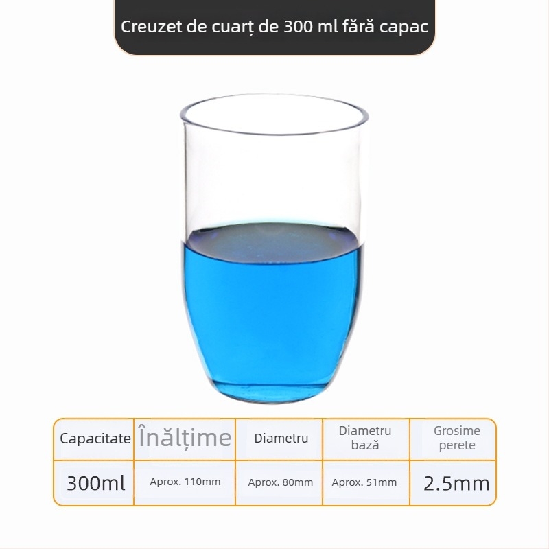 Crucibil de cuarț, puritate înaltă, rezistent la temperaturi înalte, capacități 50/100/200/300 ml, transparent, rezistent la acide și baze până la 1400°C