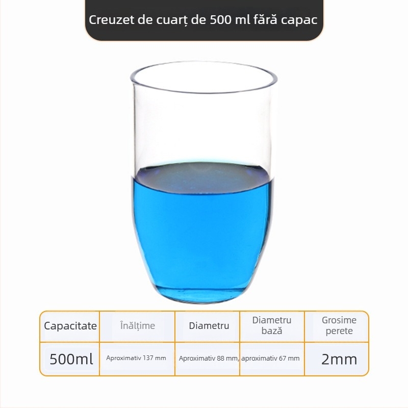 Crucibil de cuarț, puritate înaltă, rezistent la temperaturi înalte, capacități 50/100/200/300 ml, transparent, rezistent la acide și baze până la 1400°C