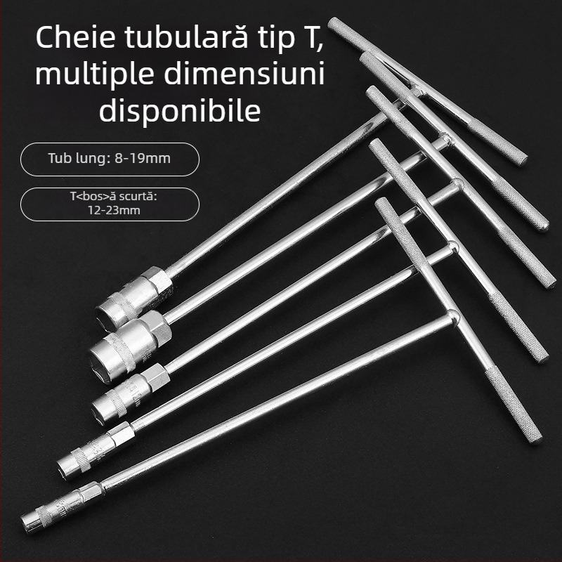 Cheie în formă de T cu cap hexagonal extern, manuală, lungă, pentru reparații auto și motociclete