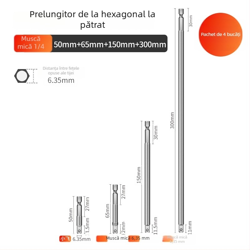 Adaptor hexagonal la cuplă pătrată pentru bormașină și șurubelniță electrică, tijă de conectare, 6,3 mm