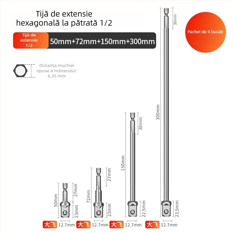 Adaptor hexagonal la cuplă pătrată pentru bormașină și șurubelniță electrică, tijă de conectare, 6,3 mm