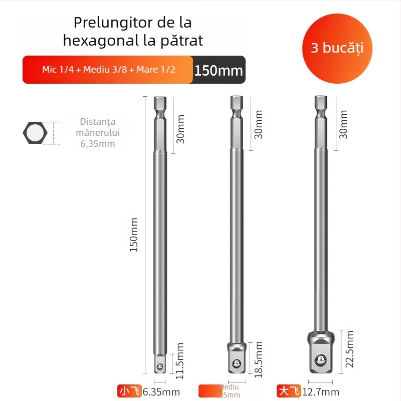 Adaptor hexagonal la cuplă pătrată pentru bormașină și șurubelniță electrică, tijă de conectare, 6,3 mm