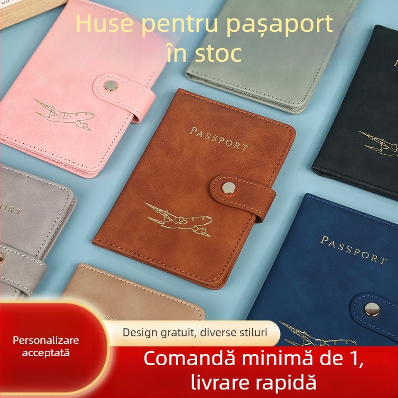 Portcard din piele pentru pașaport și documente de călătorie, cataramă metalică, logo personalizabil, spațiu portabil pentru bilete