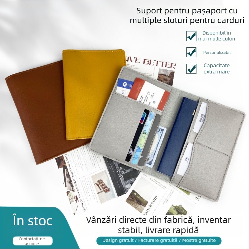 Port-pasaport din piele PU, cu mai multe buzunare pentru carduri, pentru călătorii, protecție a pașaportului