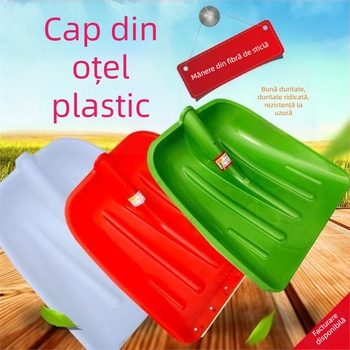 Lopată de zăpadă cu corp din plastic și cap din plastic temperat, design îngroșat, dimensiune mare, mâner din lemn, pliabil, model Q27343