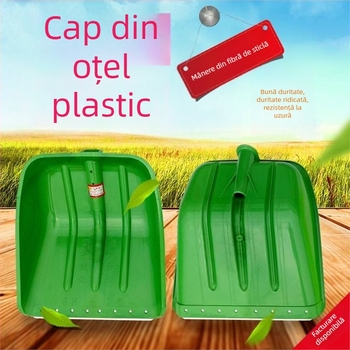 Lopată de zăpadă cu corp din plastic și cap din plastic temperat, design îngroșat, dimensiune mare, mâner din lemn, pliabil, model Q27343
