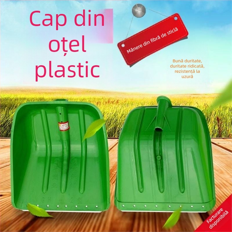 Lopată de zăpadă cu corp din plastic și cap din plastic temperat, design îngroșat, dimensiune mare, mâner din lemn, pliabil, model Q27343