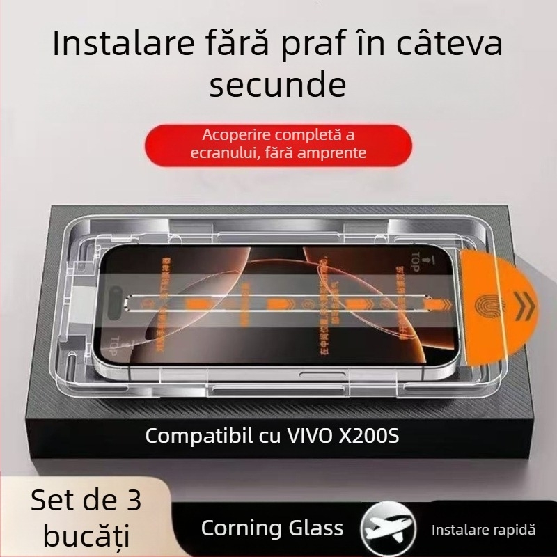 Protecție ecran Vivo X200S din sticlă temperată – acoperire totală, claritate HD, anti-cădere, rezistent la șocuri, montare rapidă