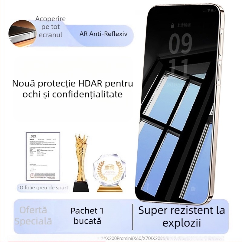 Protecție ecran din sticlă temperată pentru Xiaomi 15 – acoperire completă, rezistent la căderi, anti-amprentare, protecția ochilor, filtrul de lumină albastră, confidențialitate