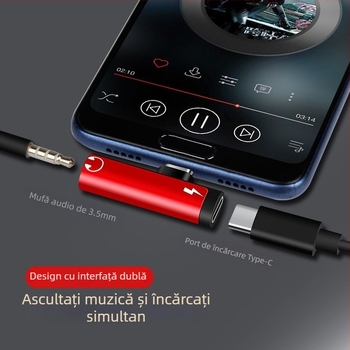 Adaptor Type-C pentru telefoane Huawei/Xiaomi Android, convertor audio pentru căști, încărcare 2 în 1