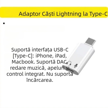 Adaptor Type-C către Lightning pentru iPhone 15/16/17 cu mufă audio feminină