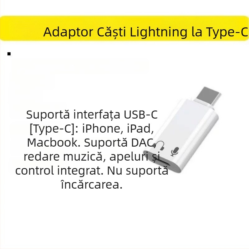Adaptor Type-C către Lightning pentru iPhone 15/16/17 cu mufă audio feminină
