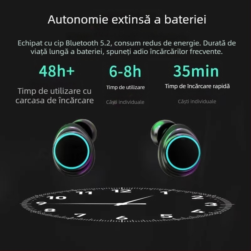 Căști Bluetooth M25 cu control tactil wireless, stil mecanic-metal, consum redus de energie, pentru esports, afișaj digital