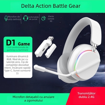Delta headset de gaming wireless, fără întârziere, Bluetooth și 2,4 GHz, compatibil cu telefoane și PC, over-ear, esports