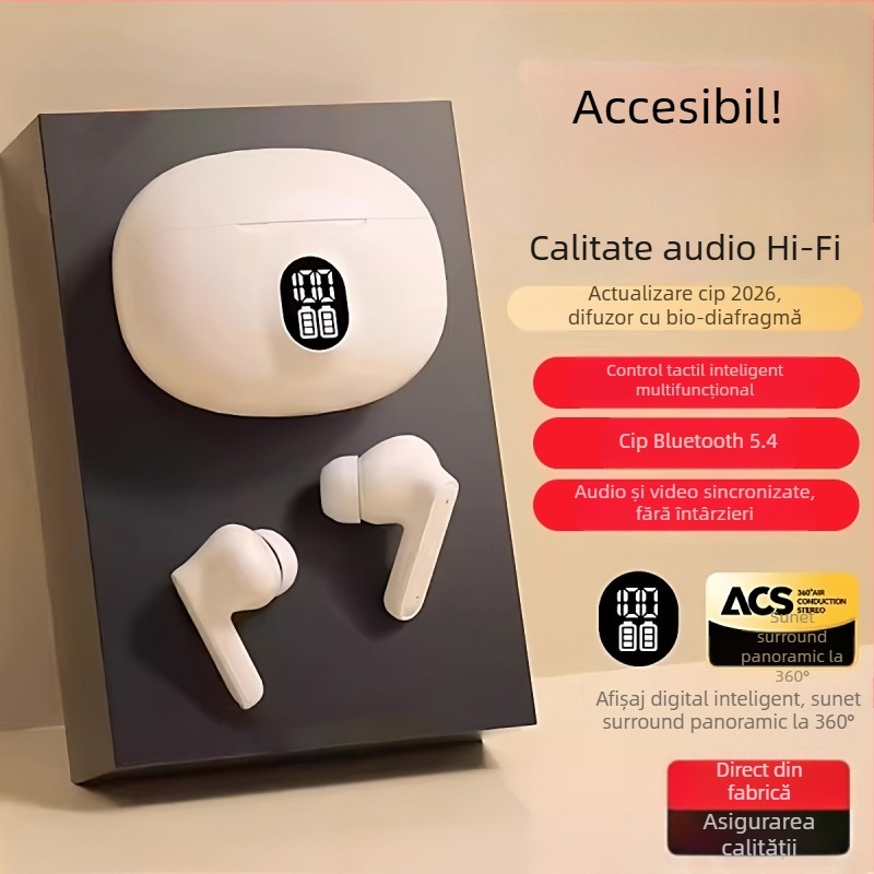 Căști Bluetooth fără fir, in-ear, cu afișaj digital, pentru gaming, sunet de înaltă calitate