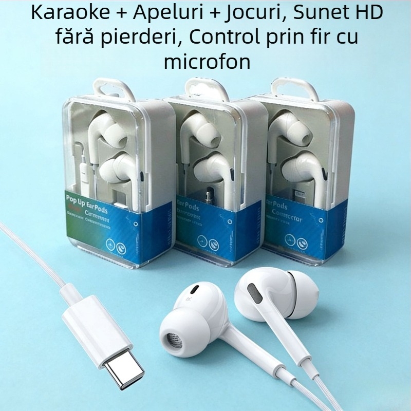 Căști in-ear cu cablu, cip digital Type-C și microfon pentru Huawei/Honor X5 – înregistrare karaoke
