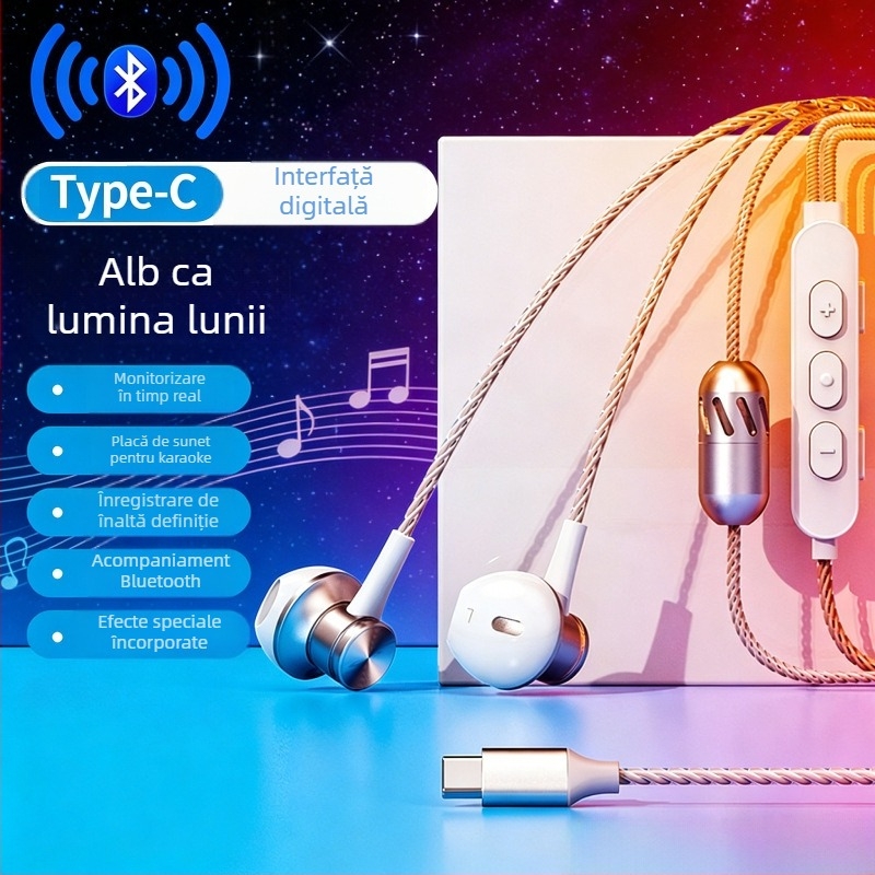 Căști cu fir cu anulare zgomot, card de sunet încorporat, pentru înregistrare, cântec și difuzare digitală, model K30