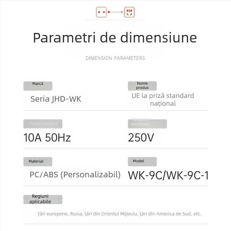 Adaptor de călătorie multifuncțional pentru prize germane și europene, cu priză cu două pini