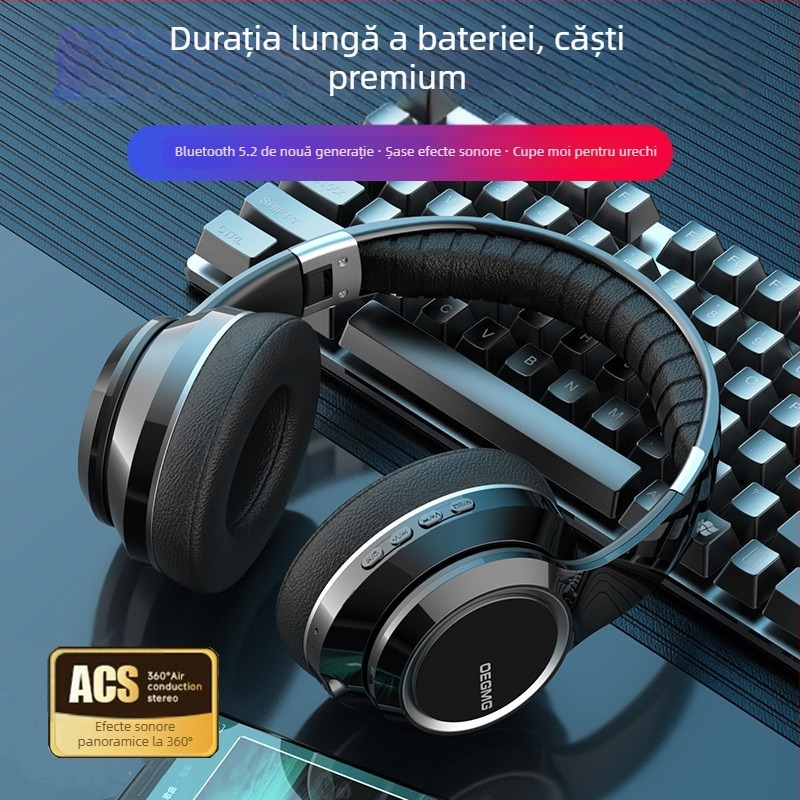 Cască Bluetooth cu model privat, over-ear, fără fir, slot pentru card, anulare zgomot, pentru gaming/esports, universală pentru telefon și laptop