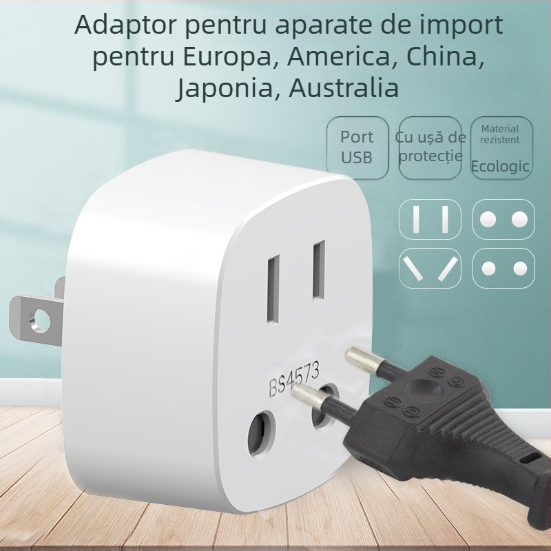 Adaptor priză EU către SUA, 2 pini rotunzi, convertor în stil european, compatibil cu standardele americane