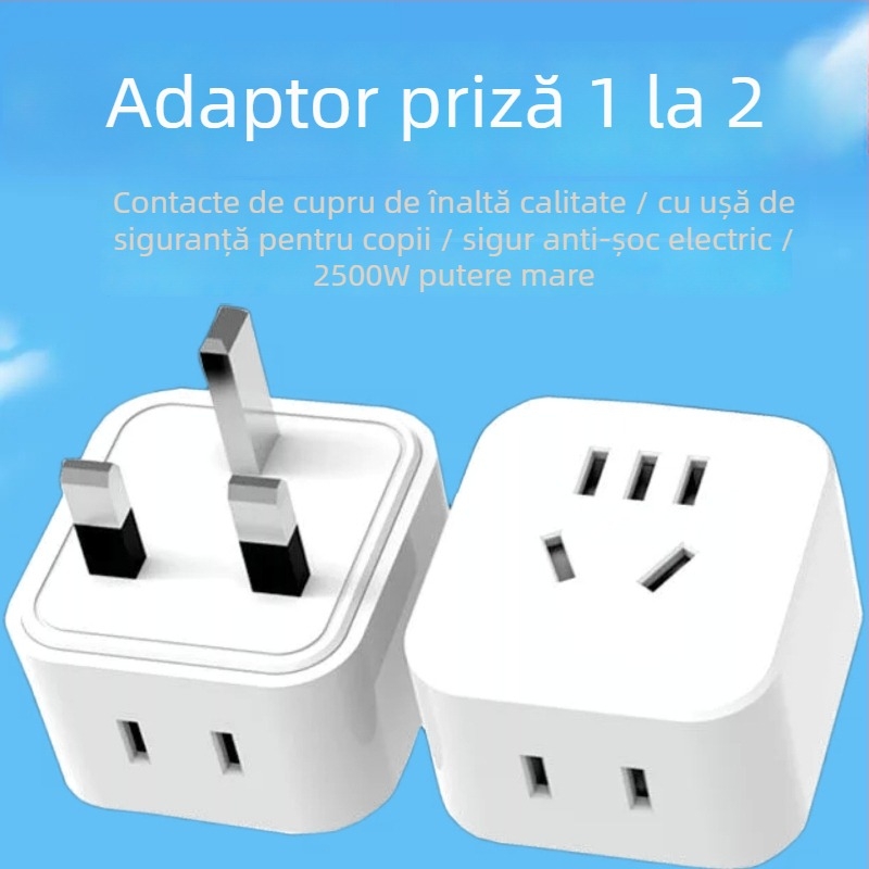 Adaptor UK către priză domestică cu prize multiple, 1 la 2 prize, convertor de mufă britanic, priză de călătorie pentru Hong Kong și Macao