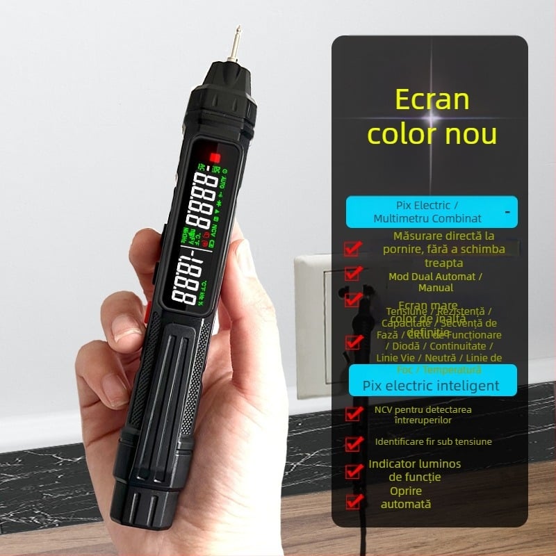 ZL12B multimetru digital pentru electricieni, test de continuitate și detecție a firului live/neutral, afișaj inteligent, stilou de test, măsurător universal multifuncțional