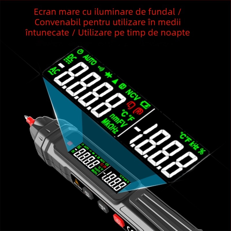ZL12B multimetru digital pentru electricieni, test de continuitate și detecție a firului live/neutral, afișaj inteligent, stilou de test, măsurător universal multifuncțional