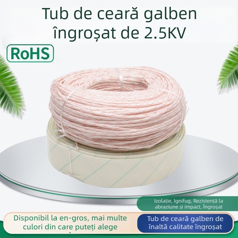 Tub izolant din fibră de sticlă pentru cabluri electrice, 2,5 kV, rezistență la temperaturi ridicate, alb cu dungi roșii