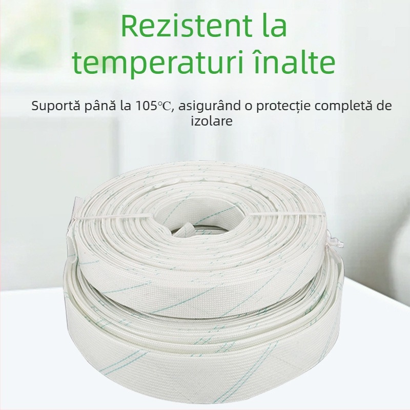 Tub izolant din fibră de sticlă pentru cabluri electrice, 2,5 kV, rezistență la temperaturi ridicate, alb cu dungi roșii