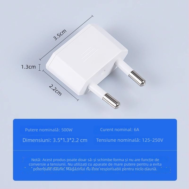 Adaptor priză UE către SUA, 4.0 mm, de la două contacte rotunde la două contacte plate