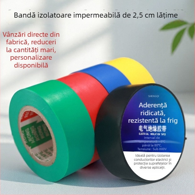 Bandă izolatoare din PVC, lățime 2,5 cm, impermeabilă și rezistentă la temperaturi înalte, neagră, bicolor ignifugă