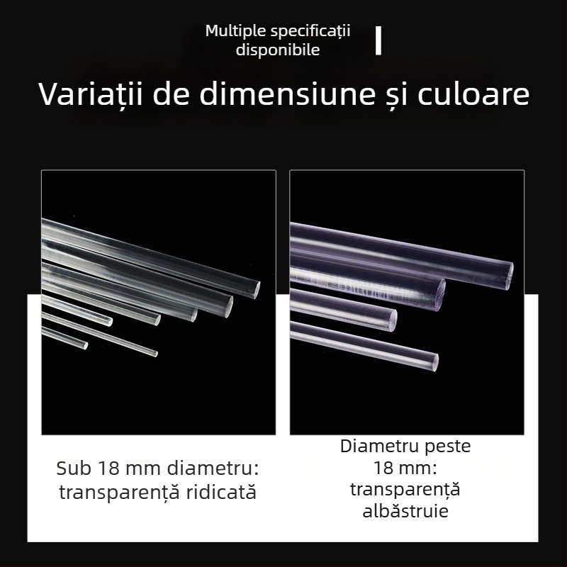 Bară din policarbonat, transparentă, rotundă, solidă, neagră, rezistentă la temperaturi înalte, lungime la comandă