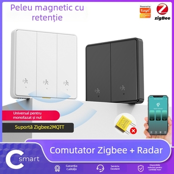 Întrerupător de perete Zigbee cu senzor radar, telecomandă și temporizator de prezență
