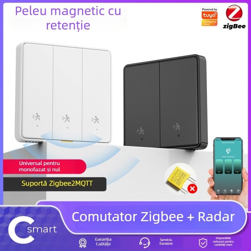 Întrerupător de perete Zigbee cu senzor radar, telecomandă și temporizator de prezență