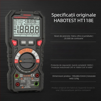 HT118E Multimetru pentru electricieni, 20.000 de măsurători, reglaj automat al intervalului, RMS real, iluminare duală, protecție împotriva arderii NCV