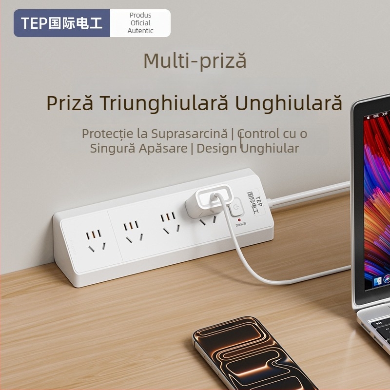 Prelungitor inteligent cu priză triunghiulară înclinată USB, multi-port pentru cămin și casă
