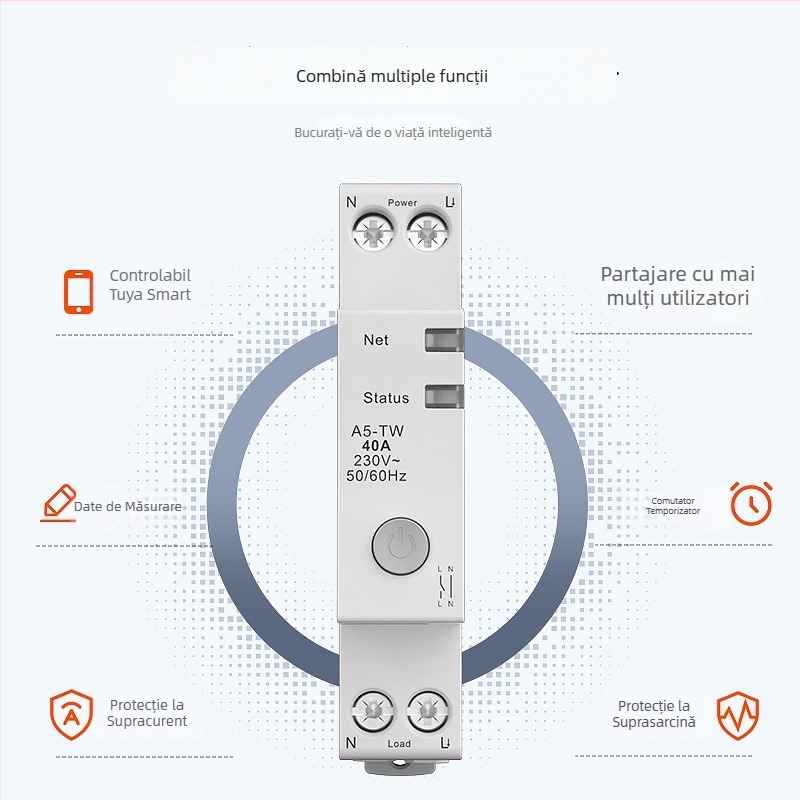 Comutator WiFi inteligent cu metru de energie, întrerupător de circuit cu temporizator și control de la distanță prin telefon mobil