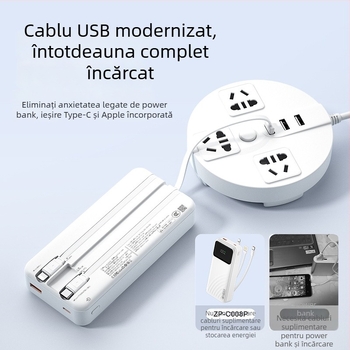 Power bank certificat 3C pentru încărcare rapidă, capacitate mare, cablu încorporat, afișaj digital inteligent, încărcare rapidă PD, 20000mAh