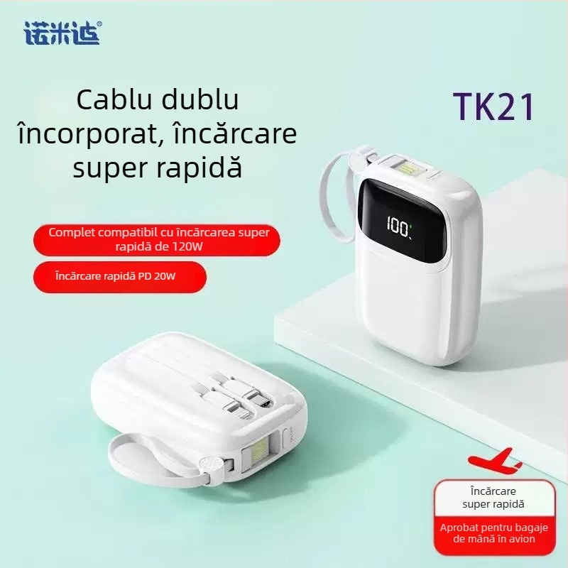 Power bank mobil certificat 3C cu cablu încorporat, încărcare rapidă 120W + PD20W, afișaj digital, 10000mAh, compact portabil