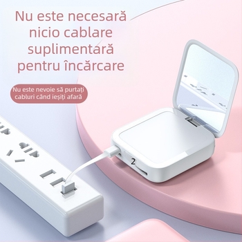 Oglindă de machiaj cu power bank de 20000 mAh, mini, universală, cablu de încărcare încorporat, imprimare logo