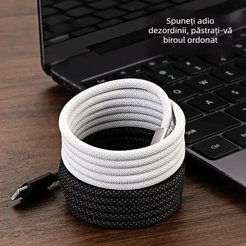 Cablu de date magnetic împletit, 66W încărcare rapidă, cu spațiu de stocare, pentru telefoane și tablete