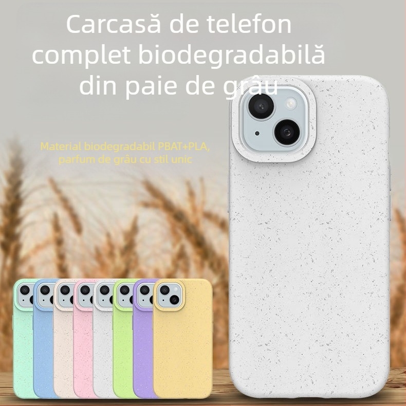 Husă PLA cu paie de grâu pentru iPhone 15 și iPhone 13 Pro Max, alb mat, biodegradabilă, disipare a căldurii, rezistentă la uzură, anti-cadere, anti-amprente