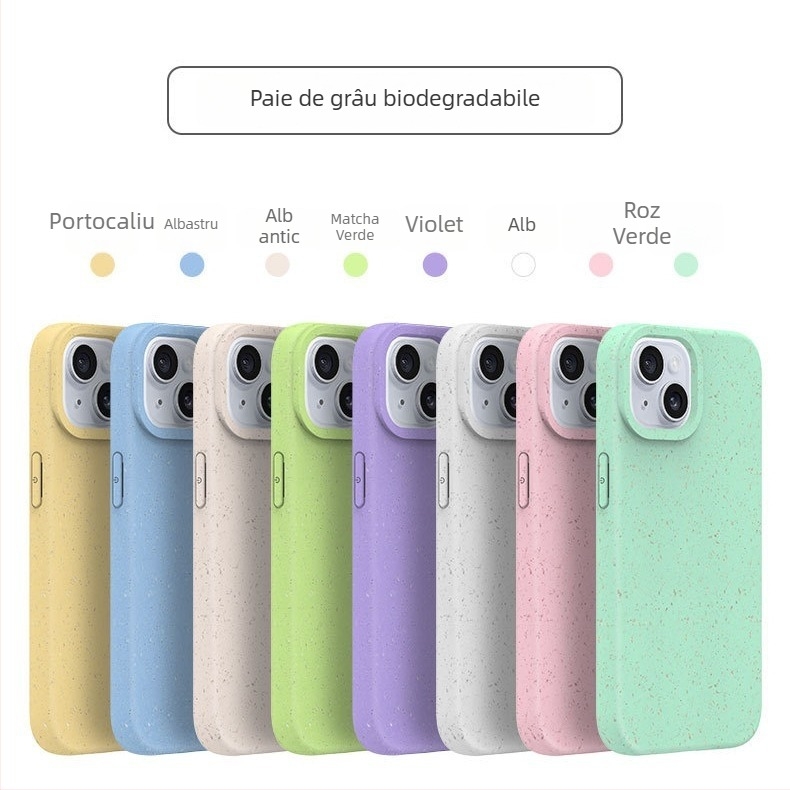 Husă PLA cu paie de grâu pentru iPhone 15 și iPhone 13 Pro Max, alb mat, biodegradabilă, disipare a căldurii, rezistentă la uzură, anti-cadere, anti-amprente