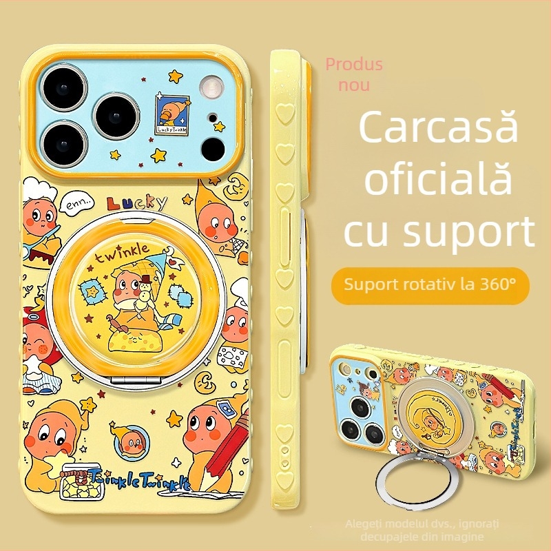 Husă din silicon cu stea desen animat și suport rotativ pentru iPhone 14/15/16/17 Pro Max - drăguță și stilată