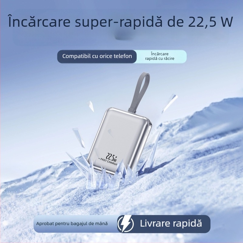 Power Bank nou 22,5W încărcare rapidă 10000mAh, capacitate mare, cu cablu încorporat