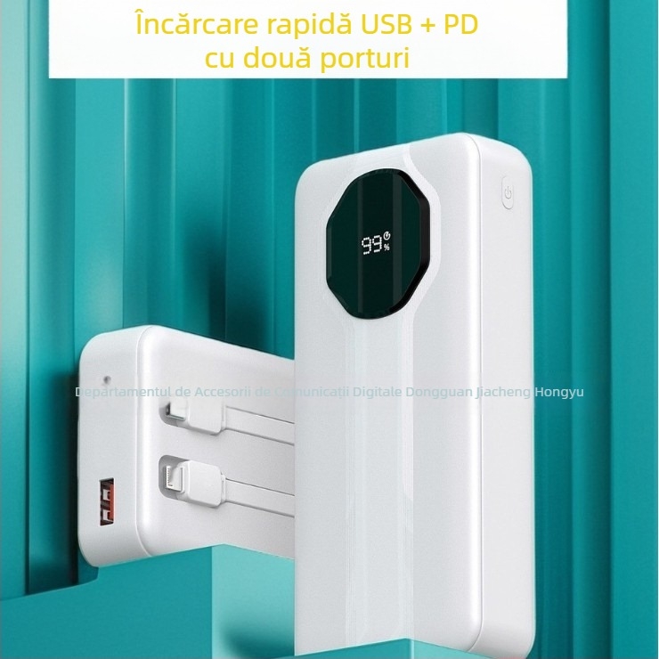 Power Bank certificat 3C, 20000mAh, încărcare rapidă, cablu dublu încorporat